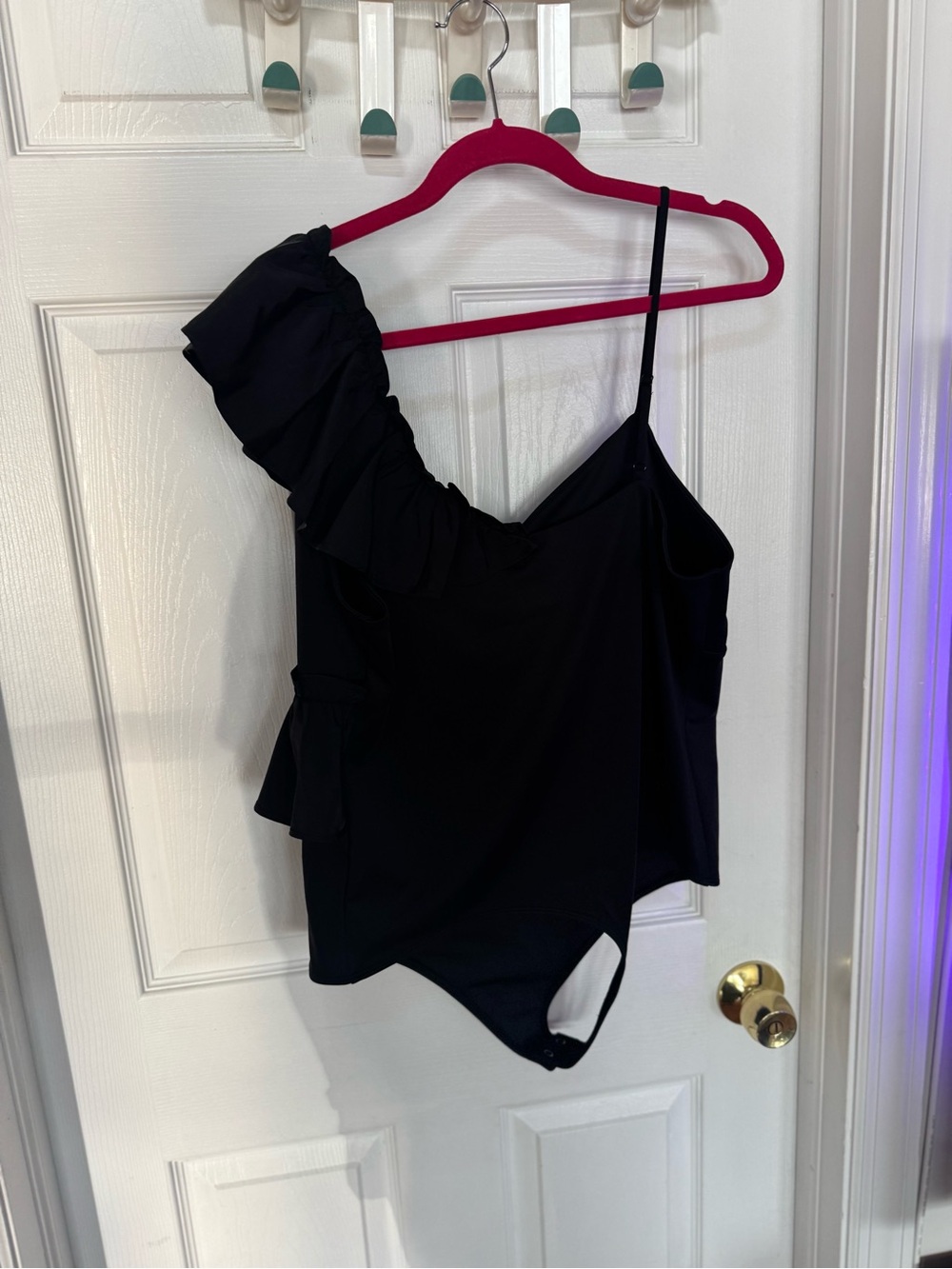 Express Black One-Shoulder Ruffle Bodysuit